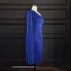 Een Schouder Sexy Feestjurk Vrouwen Mantel Mouw Designer Bodycon Avond Elegant Solid Zwart Blauw Rood Afrikaanse Robe208p