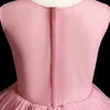 Flickas klänningar aftonklänning o-hals elegant blommig tryck golvlängd ärmlös tiered tyllboll klänning rosa fest blommor flicka b1862