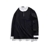 GXXH Tide Brand Plus Size Men's Wear Fake Two T-shirt Autumn Long Sleeve Tee Shirt Loose Oversized Casual Contrast Button Tops T220808