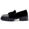 Chaussures Habillées Homme Rivet Noir Daim Cuir Augmenter Bout Carré Frange Décontracté Fait Main Slip On Plateforme