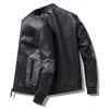 8XL autumn leather jacket fashion mens slim standup collar black stitching gray motorcycle jacket highquality leather 220816