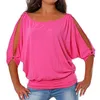 T-shirt à manches longues à l'épaule d'été Femmes Mode Casual Couleur Solide O-Cou Lâche Simple Tops Tee Shirt Plus Taille S-5XL 220408