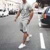 Abbigliamento sportivo da uomo Tinta unita Lettera K Stampa O-Collo T-shirt Abito Moda estiva Outdoor Tempo libero Pantaloncini sportivi Completo da 2 pezzi 220601