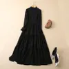 2022 Fall Autumn Long Sleeve Stand Collar Black / Pink Lace Chiffon Panelled Long Maxi Dress Elegant Casual Dresses 22G032346 Plus Size XXL