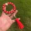 Wood Bead Bracelet Party Favor Independence Day Beads Key Chain American Flag Tassel Wristband Pendant Fashion Wristlet Bangles Holder Wrist Ring Jewelry B8163