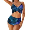 Costume da bagno da donna Costume da bagno sexy Celestial Sky Set stelle dorate Stampa bikini colorato Costume da bagno a vita alta Fitness Abbigliamento da spiaggia femminile