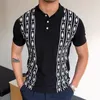 Polos masculinos Primavera Summer Summer Men's Casual Turndown Collar Fashion Patchwork Men Shirts Knit