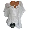 Summer Kobiety z krótkim rękawem i topy luźne białą koronkową patchworkową koszulę s6xl damskie topy swobodne ubrania 220526