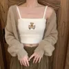 bear embroidery crop tops sexy knitted spaghetti strap tanke top off shoulder sleeveless camis for women slim fit camisole 220607