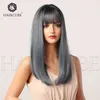 윈드 Qi Bangs Haze Blue Long Straight Hair High Legind Silk Synthetic Women 's Wigs Fushionable and Elegant 220527