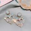 S2860 Fashion Jewelry S925 Silver Post Diamond Crystal Dangle Peach Heart Earrings Purple Stud Earrings