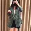 Женские костюмы Blazers Женщины зеленый клетчатый пиджак пальто с длинным рукавом.