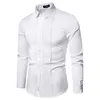 Erkek Smokin Gömlek Ön Pileli Katı Elbise Slim Fit Uzun Kollu Bluz Beyefendi Sağdıç Parti Düğün Siyah Kırmızı Beyaz Tops 220401