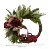 Couronnes de fleurs décoratives 12 pouces couronne de Noël de camion rouge pour porte d'entrée décoration de la maison créativité Plaid arc ferme décor décoratif