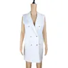 Kvinnors västar 2022 Autumn Women Blazer White Suit Formal Vest Double Breasted Thin Jacka Female Temperament Pendlar Luci22