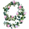 Artificial Flower Eucalyptus Garland with 10 Flowers Heads Silk Rose Vine Hanging Wreath for Wedding Home Office Decor