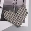 Evening Bags Plastic Silver Pearl Beading Shoulder Bag Fashion Cute Girls Heart Shape Beads Crossbody Street Women Fanny PacksEvening