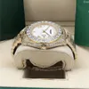 Full Diamond White Roman Dail Prezydent Watch 2288238 43 mm Gold Men Automatyczne pudełko