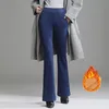 Warm Dames Winter Flare Broek Thicken Fleece Broek Vrouwelijke Zwart Blauw Rood Hoge Taille Stretch Fluwelen Legging S-4XL 220325