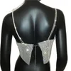 Sommer Shiny Crystal Chain Tank Top Silber Neckholder Metallic Strap Crop Tops Weste Party Clubwear Outfits 220325