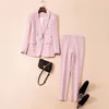 Pink Black Pant Suits 2 PCS 세트 여성용 바지 슈트 살구 사업 비즈니스 이중 브레스트 버튼 9 개의 블레이저 바지 공식 정장 220812