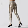 Womens Metallic Luster Yoga Pants Elastic Sexy Shiny Sports Clothing Fitness Leggings High Waist Gym Sportswear Y2K 220627