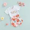 Ensembles de vêtements pour bébé fille 3pcs vêtements 0-24m lettre à manches courtes t-shirts tournesols imprimés taille haute shorts bandeauvêtements