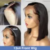 Short Bob Wig Transparent Bone Straight Lace Frontal Brazilian Wigs 13x4 Synthetic Closure Wigs For Women