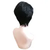 Krótka prosta maszyna wykonana peruki z grzywką Brazylijska Virgin Pixie Cut Natural Human Hair Peruki dla czarnych kobiet