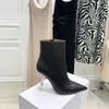 Амина Муадди Сезон модных туфлей италия Giorgia Angle Boots Cubic Plexi Heels Черная подлинная кожа XUG6220818