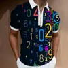 Herren Polos Nummer Blumenstreifen 3D All Over Print Reißverschluss Hemd Kurzarm Hipster Streetwear Berufung Lässige Männer Unisex KleidungHerren Herren