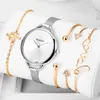 Armbanduhren Mode Damen Armbanduhren Uhr Lässig Einfaches Quarz-Edelstahlarmband mit 4-teiligem Armband UhrArmbanduhren