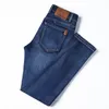 Mäns Classic Blue Black Slim-Fit Jeans Business Bomull Stretch Regular-Fit Brand Byxor 220328