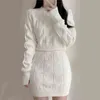 Sweater Suit Women's Fall/Winter Loose Knitted Two-Piece Letter Jacquard Shorts Pullover Long Sleeve Knitted Two-Piece Set T220729