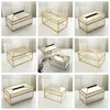 Gold Metal Mirror Tissue Box Elegant Glass Makeup Lagring Servetthållare Desktop Storage Box Home Jewelry Decoration Y200328