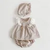 3 -stcs geboren meisjeskleding set mode mouwloze massieve jurk tops pant hoed baby kleding outfit zomer 220602