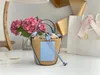 Summer Designer Bags Straw Woven Bucket Bag Stitched Genuine Leather Crossbody Beach Bag