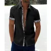 Camicie casual da uomo Camicetta di lino da uomo Manica corta Bottoni larghi Abbinamento colori estivi Comodo cotone e T-shirt da uomo allentata