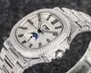 R8F 5726 Cal A324 Phase de Lune Automatique Montre Homme Boîtier Pavé Diamants Blanc Cadran Bâton Glacé Avec Bracelet Diamant Bling Super Edition Bijoux Montres Puretime A1