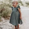 YSUBEST 2022 Novo Criando de verão Princess Dress Kids Cotton Dress Dress Ruffles Pure Color Baby Girl Clothing Korean Japan Style Y220510