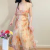 Letnia sukienka A-line vintage dres kantar szyfonowy sukienki kwiatowe seksowne eleganckie, swobodne imprezie długie vestidos 220516