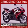 OEM Fairings för Honda CBR-125 CBR 125 R CC 02-06 Bodywork 124NO.126 CBR 125R 125CC CBR125R 2002 2003 Vit Röd 2004 05 06 CBR125RR CBR-125R 02 03 04 2005 2006 Kropp + Tank