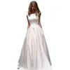 Robe de mariée en satin blanc simple, ligne A, sans manches, dos ouvert, robes de mariée d'été avec poches, traîne de balayage, longues robes de mariée coréennes