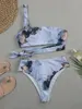 Print Sport Bandeau Push up Bikinis Sexy Marble Women Swimsuit High Waist Swimwear bathing suit Beach wear 220413