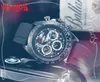 고품질 상단 모델 Quarz Chronograph Mens 시계 고무 스트랩 슈퍼 럭셔리 시계 한정판 전체 기능 스켈레톤 다이얼 손목 시계 Montre de Luxe