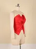 Women's Tanks & Camis AOMEI Women Red Party Tops 2022 Elegant Crop With Big Bow Summer Sexy Bare Shoulder Backless Anti Slip Tube Blouse 3XL