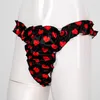 Underpants Herren Sissy Dessous Unterwäsche weich glänzende, gekräuselte Rüschen Bikini -Slips Tanga Männchen Hochgeschnittene Bupantien