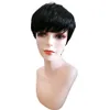 Krótka prosta maszyna wykonana peruki z grzywką Brazylijska Virgin Pixie Cut Natural Human Hair Peruki dla czarnych kobiet