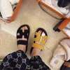 مصمم شرائح شبطة المصمم Herme Sandals Chypre Casual Sandals Open H-Line Velcro Roman Flat