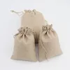 50pcs/lot Natural Burlap Linen Jute Drawstring Gift Bags Sacks Party Favors Packaging Bag Wedding Candy Supplies 220427